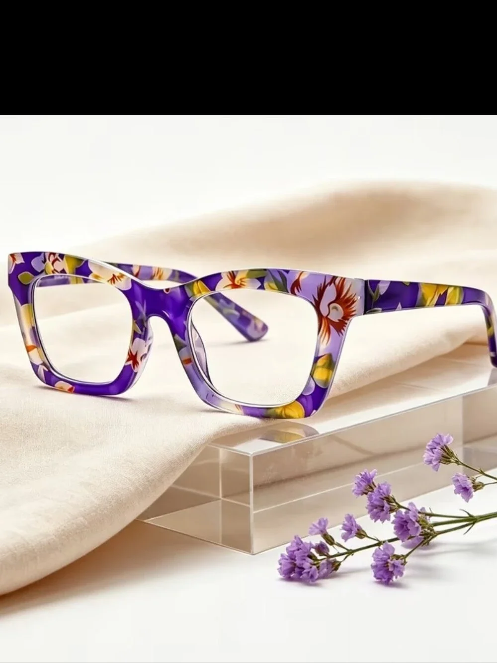 +1.50 Oprah Style Floral Purple Square Frame Reading Glasses